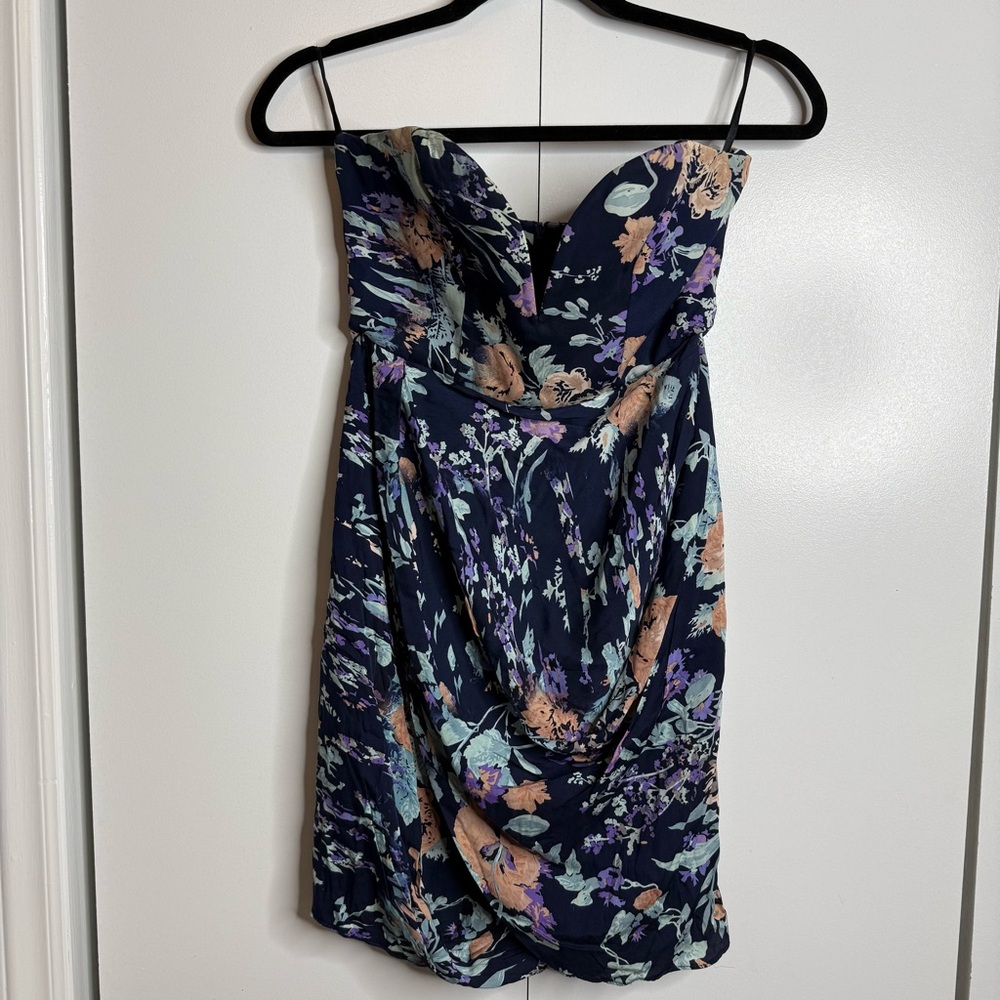 ZIMMERMANN Floral Designer Silk Strapless Short Dress Blue Size 1